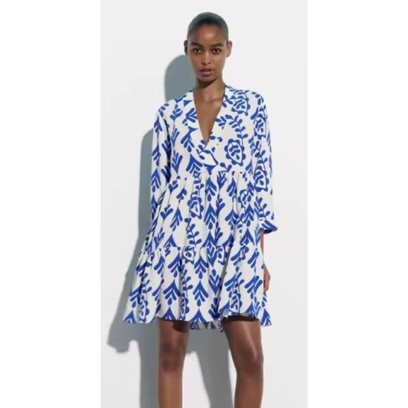 Zara Dresses & Skirts - Zara Tiered Tunic Dress Large Carrie Babydoll Vine White Blue Beach Preppy Blog